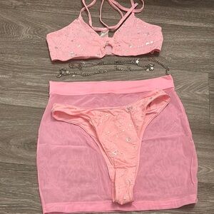 Pink Star Rave Set with Sheer Skirt